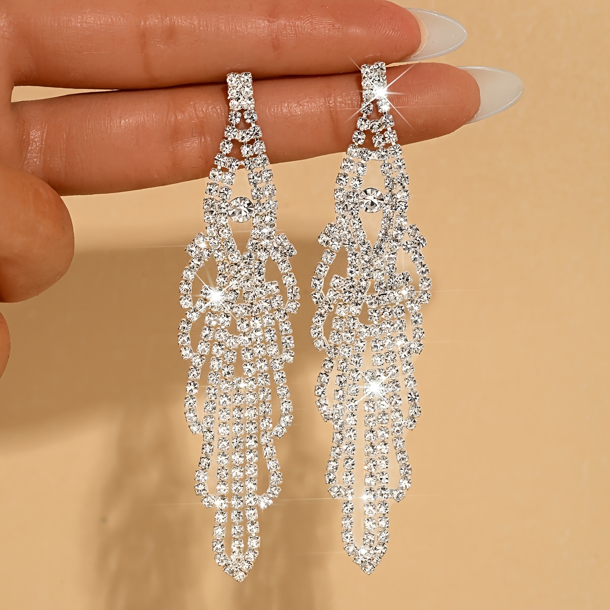 Women's Elegant Rhinestone Tassel Dangle Earrings